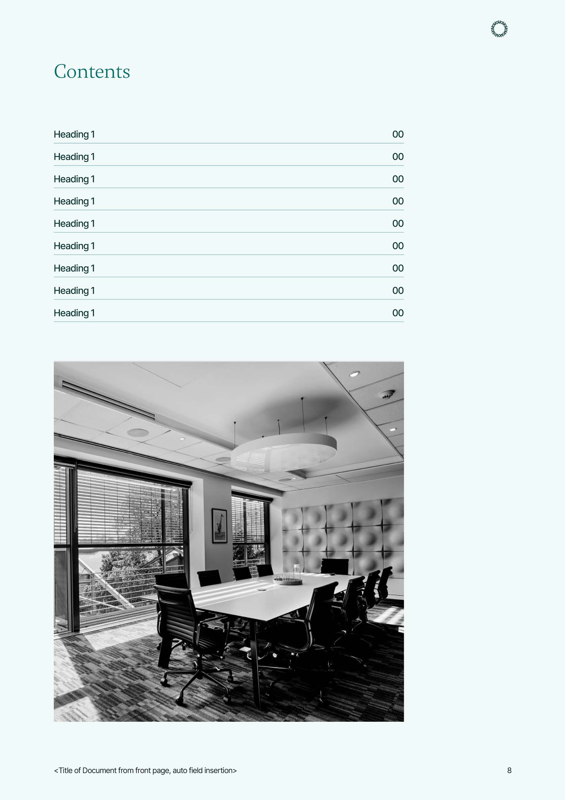 Kyron A4 portrait Word template with contents and image below
