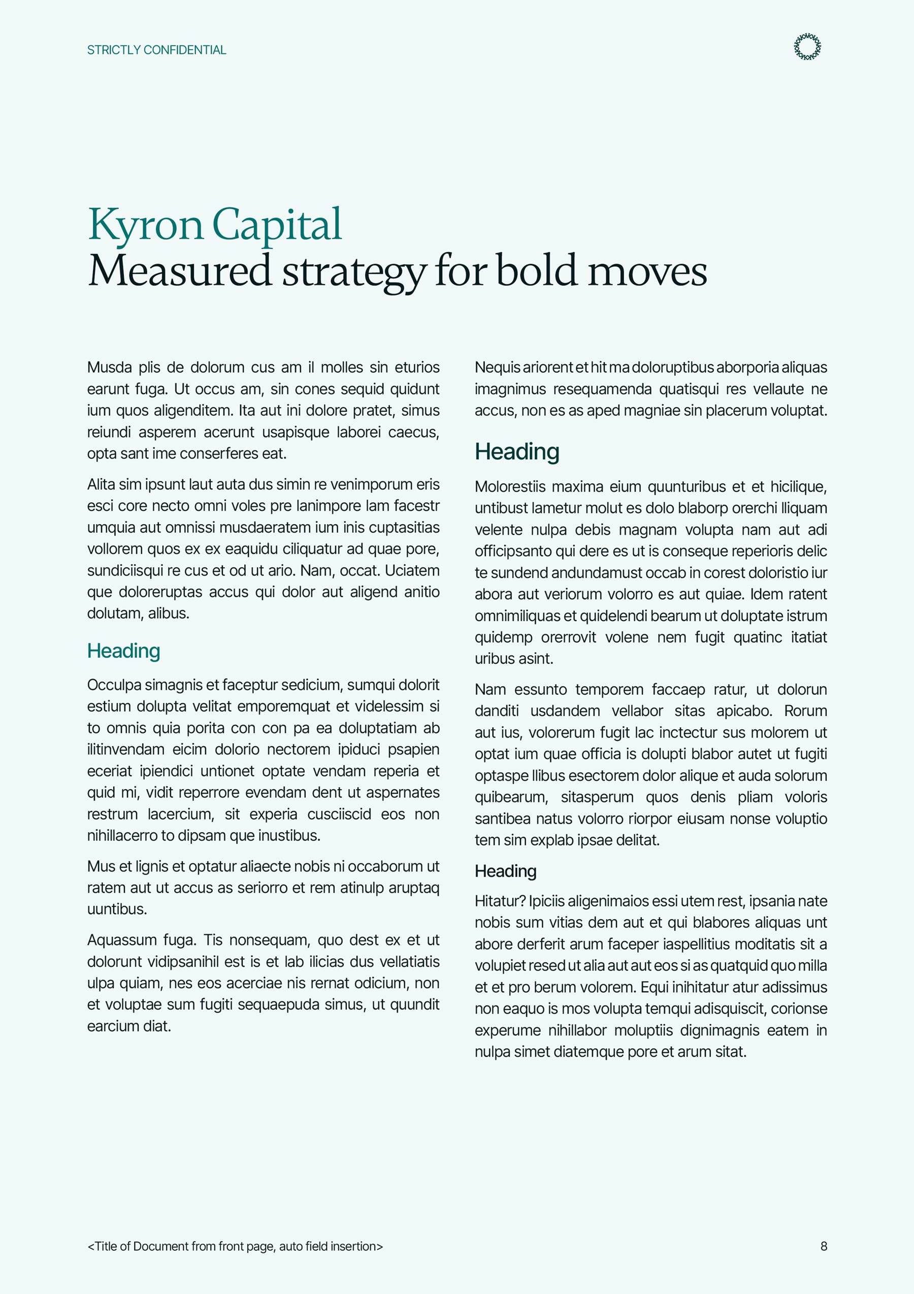 Kyron A4 portrait Word template with two columns of text