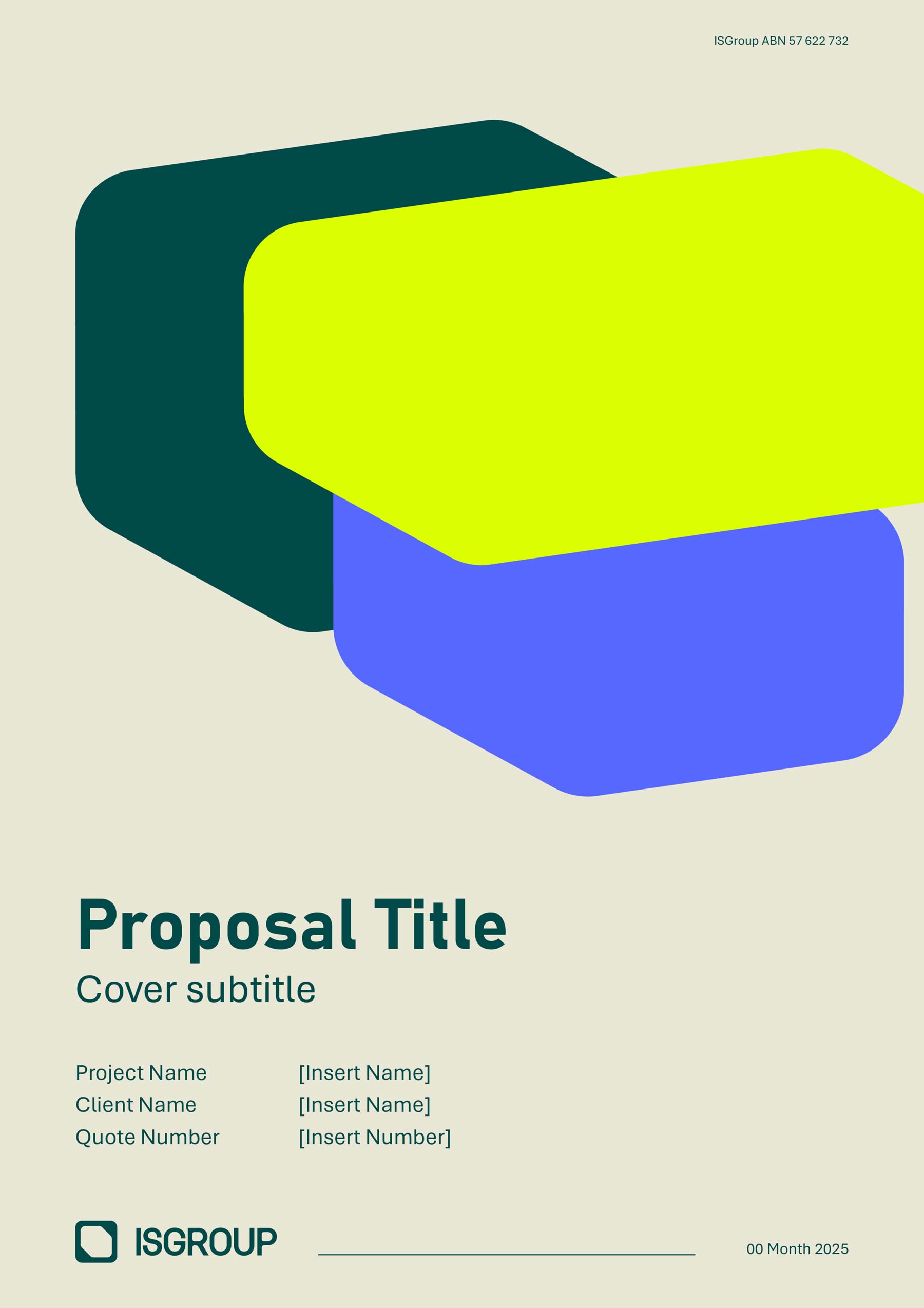 ISGroup A4 Word template with camel coloured background and brand graphics at top with wording at bottom