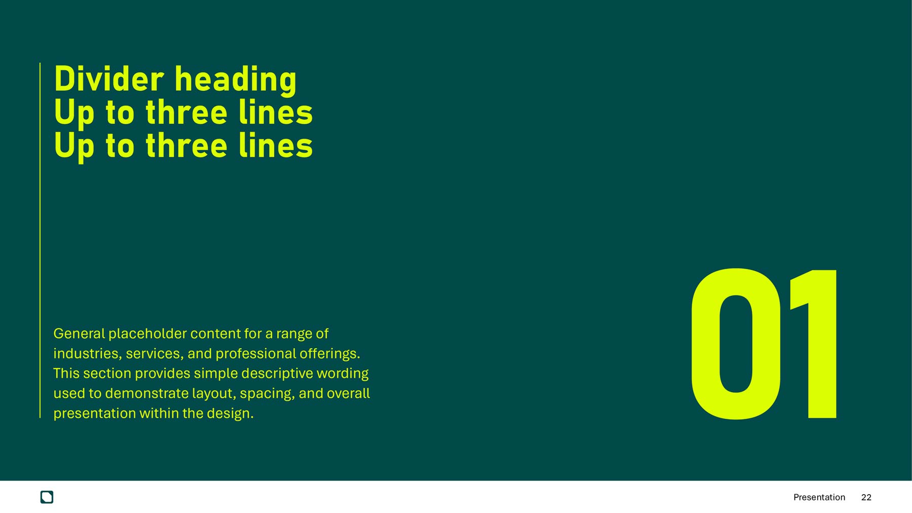 ISGroup widescreen presentation text page with forest green coloured background and large number on right with divider text on left