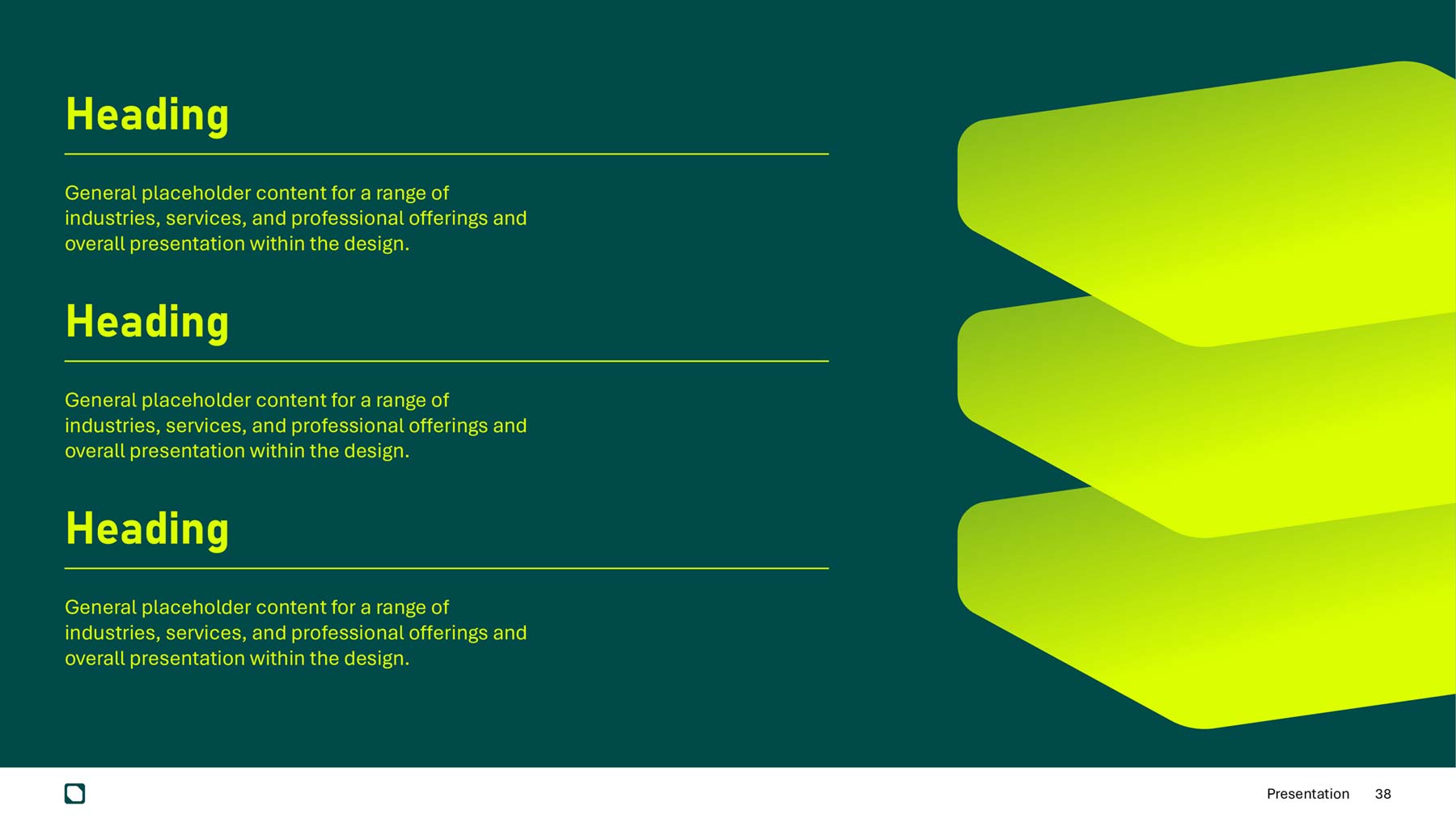 ISGroup widescreen presentation text page with forest green coloured background and large brand graphic on right with text on left