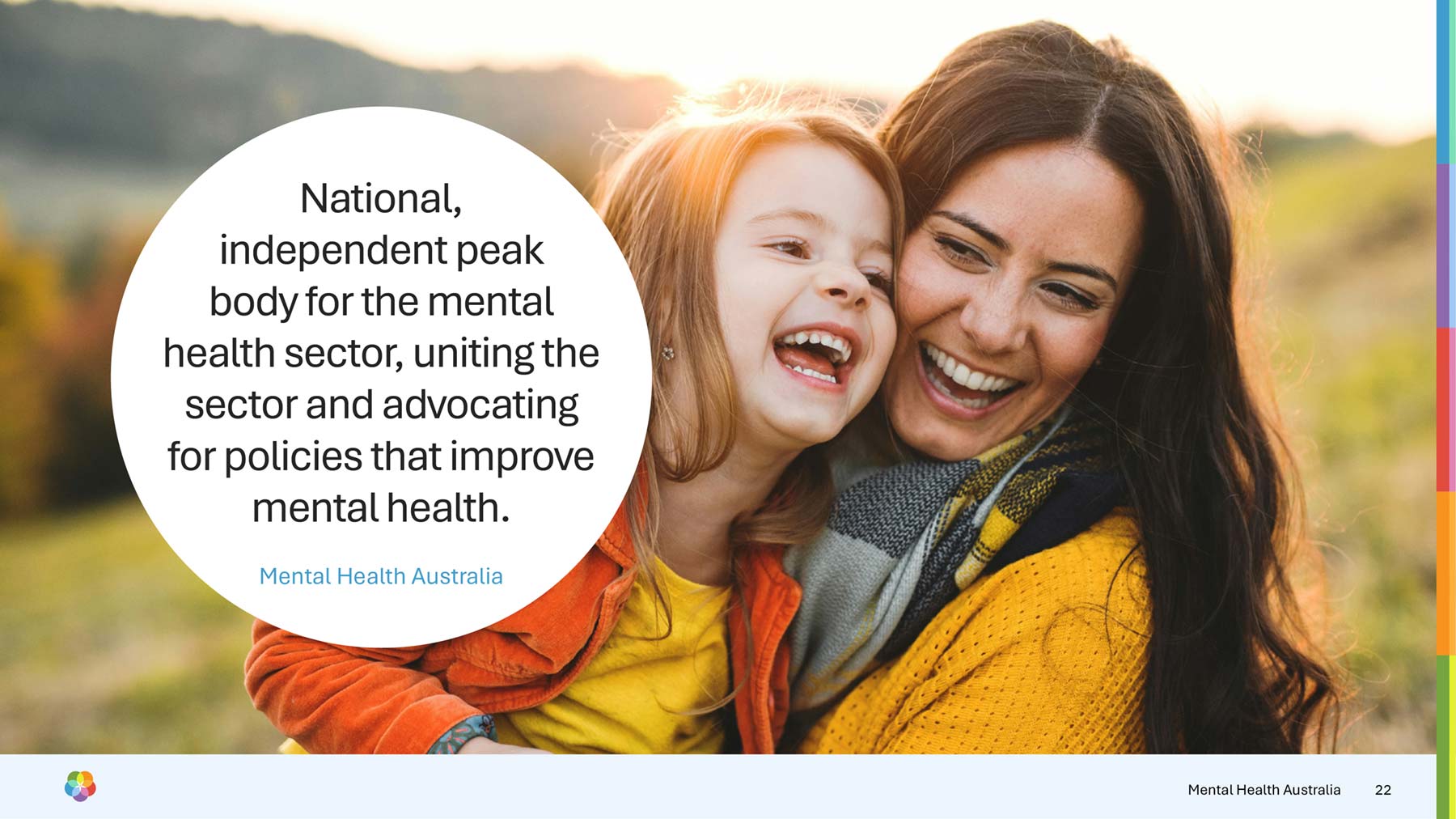 Mental Health Australia widescreen presentation PowerPoint template with full page image and text in a circle over the top