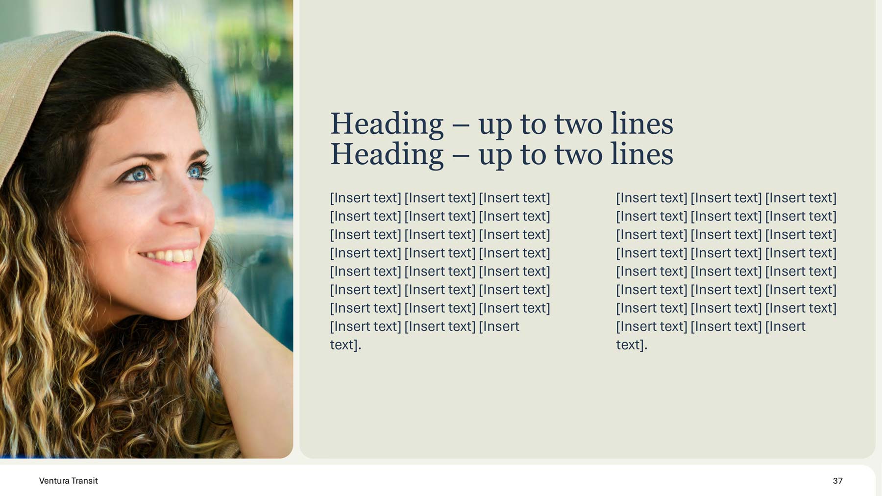 Ventura wide screen presentation template with image on left and text and heading on right