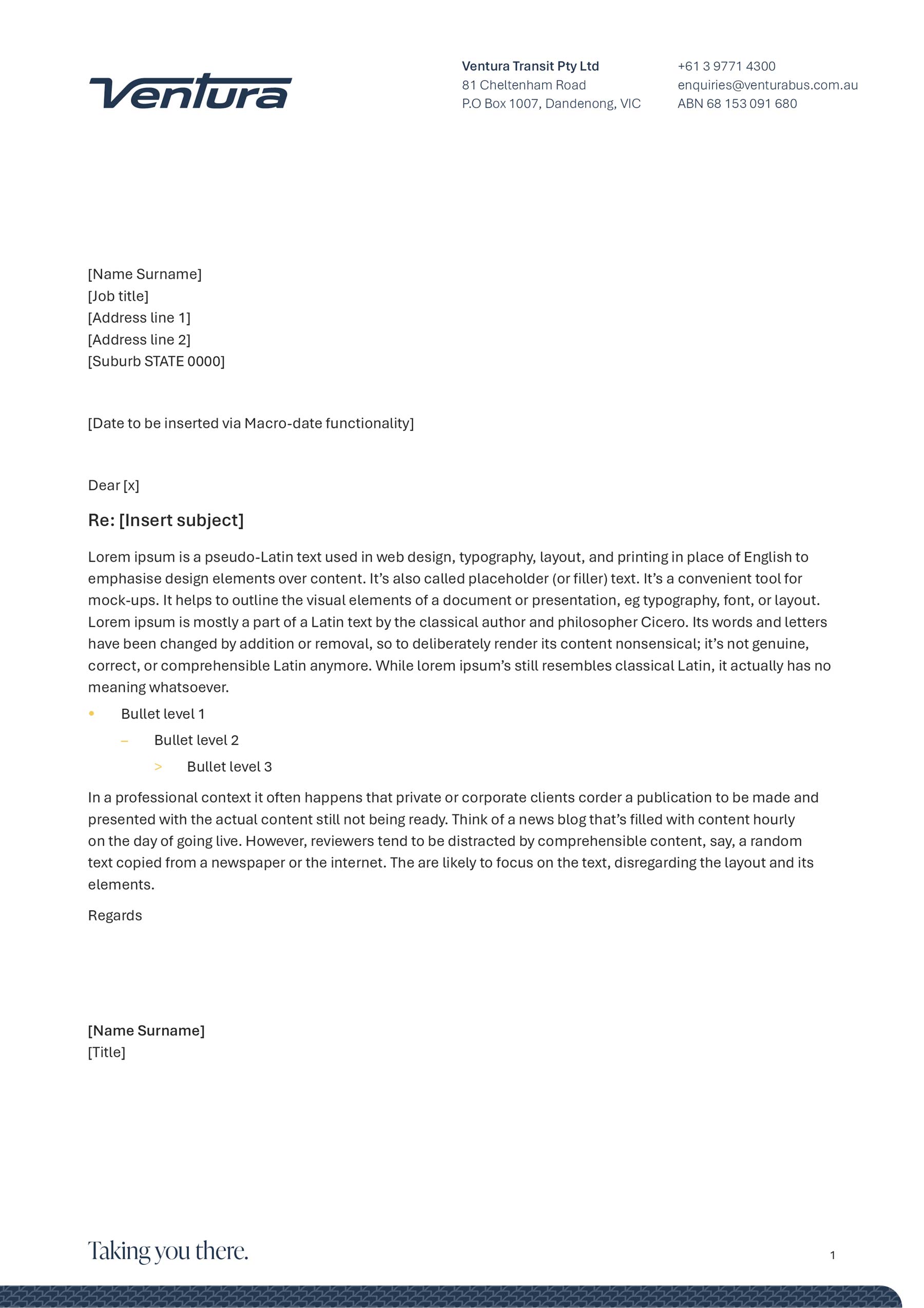 Ventura A4 Word template for the letterhead with logo at top left