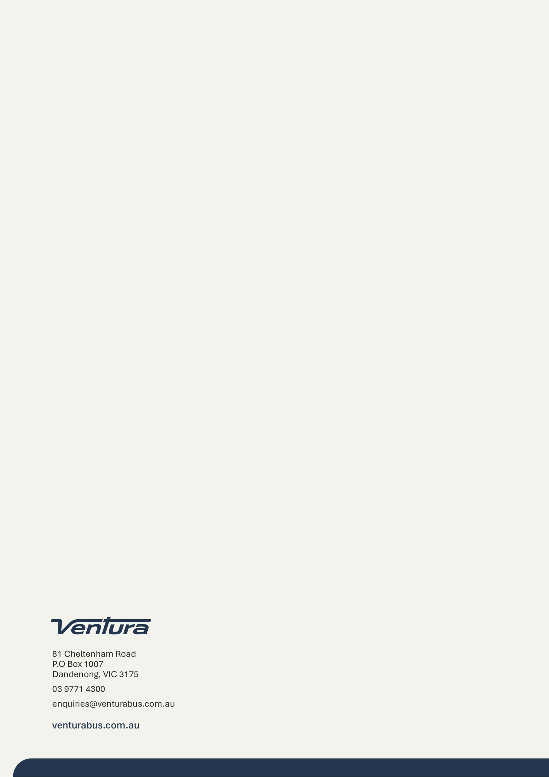 Ventura A4 Word template long report back cover with frost background and logo and address at bottom left