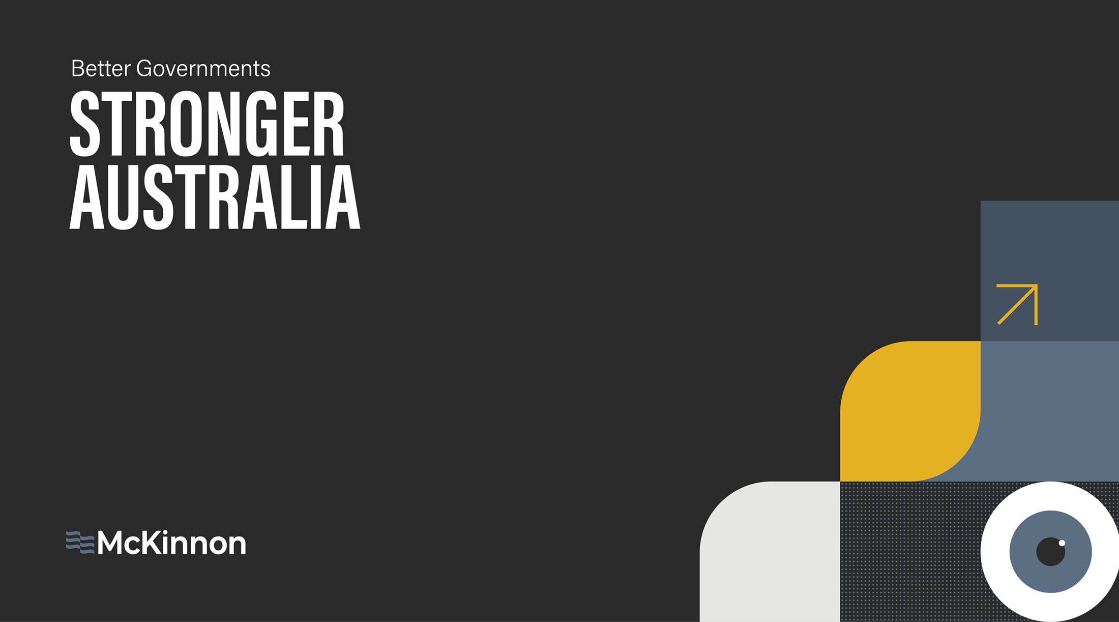 McKinnon virtual background with black and brand graphics, and white wording at top left