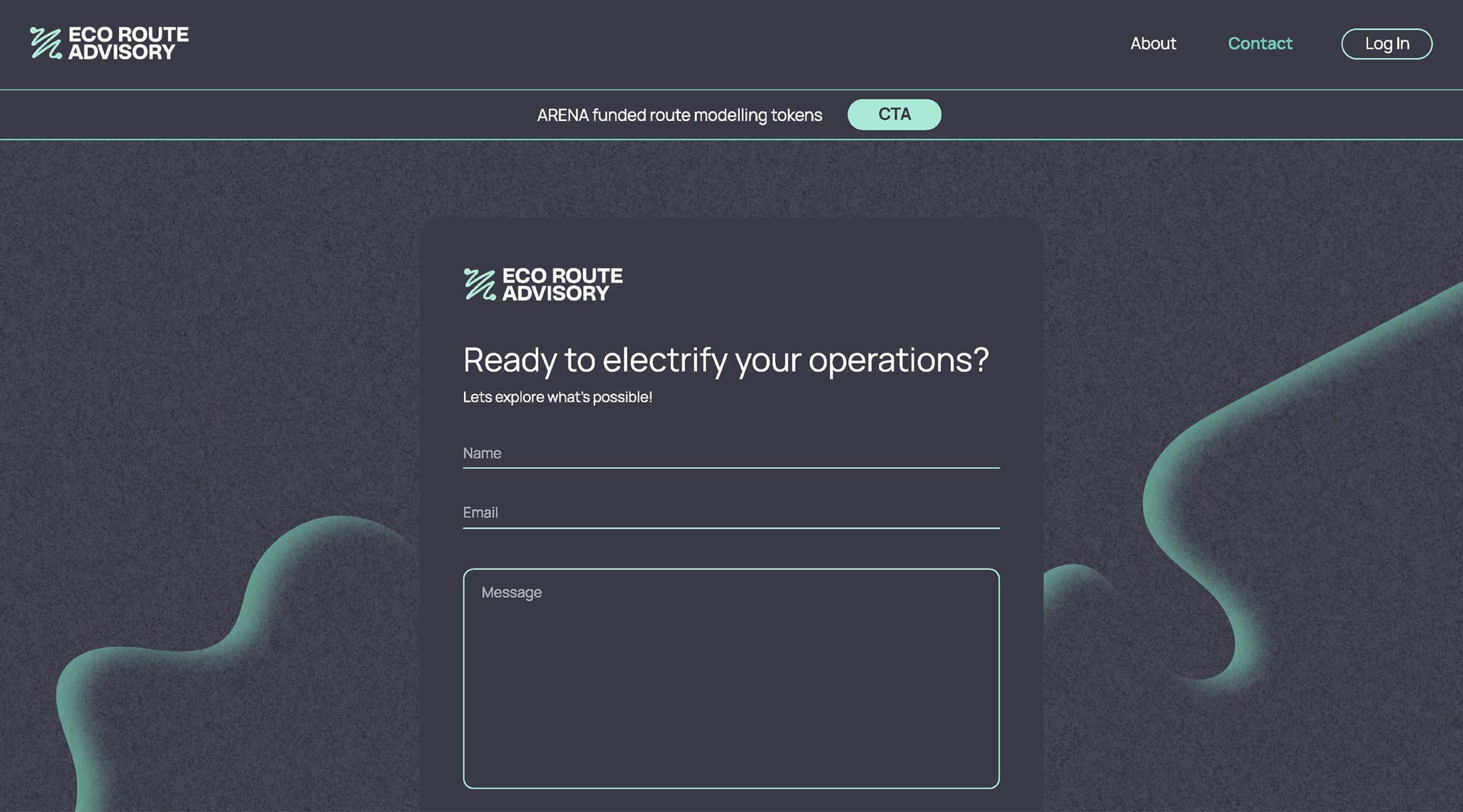 Eco Route Advisory website layout of form page