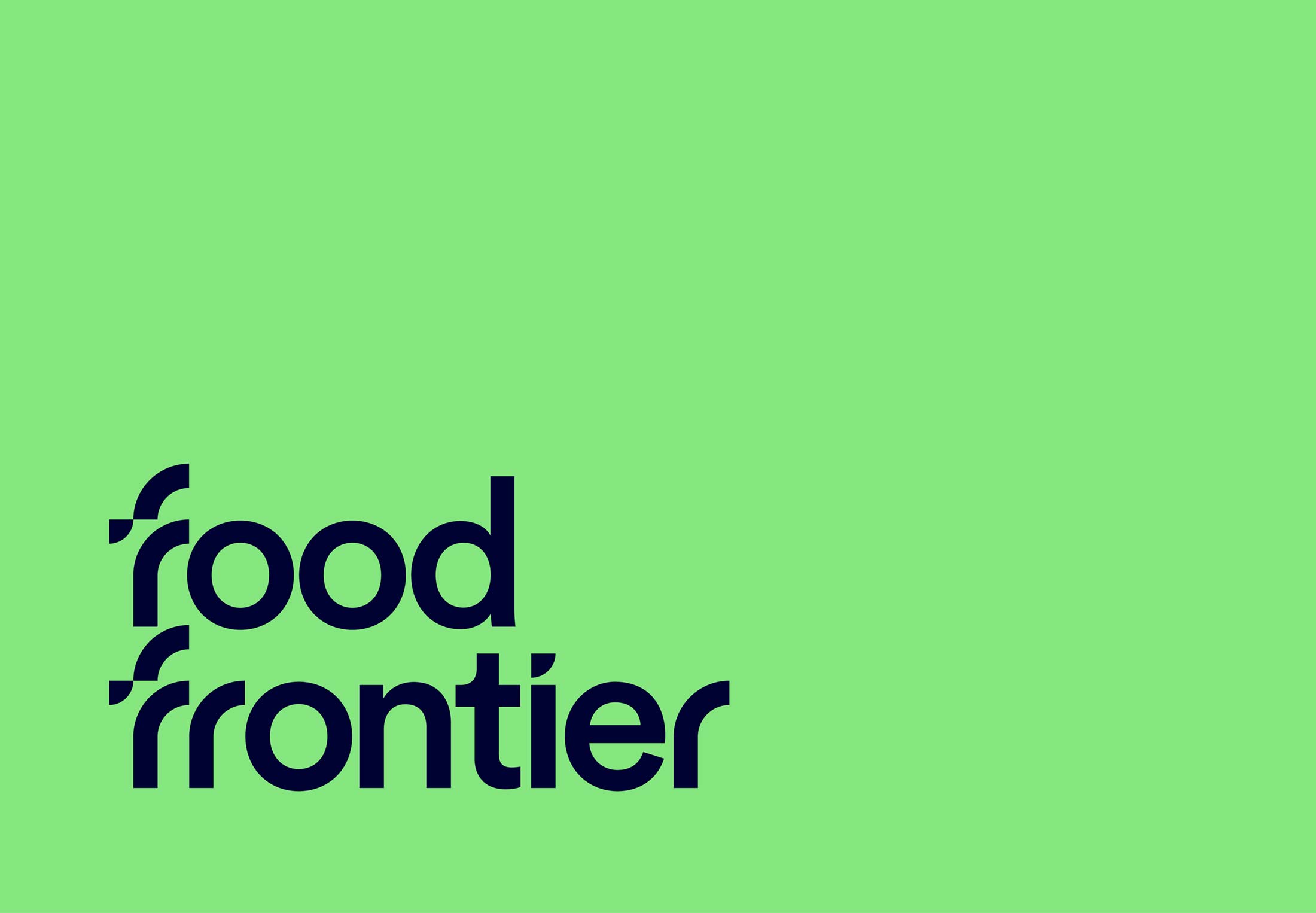 Food Frontier green background with navy logo