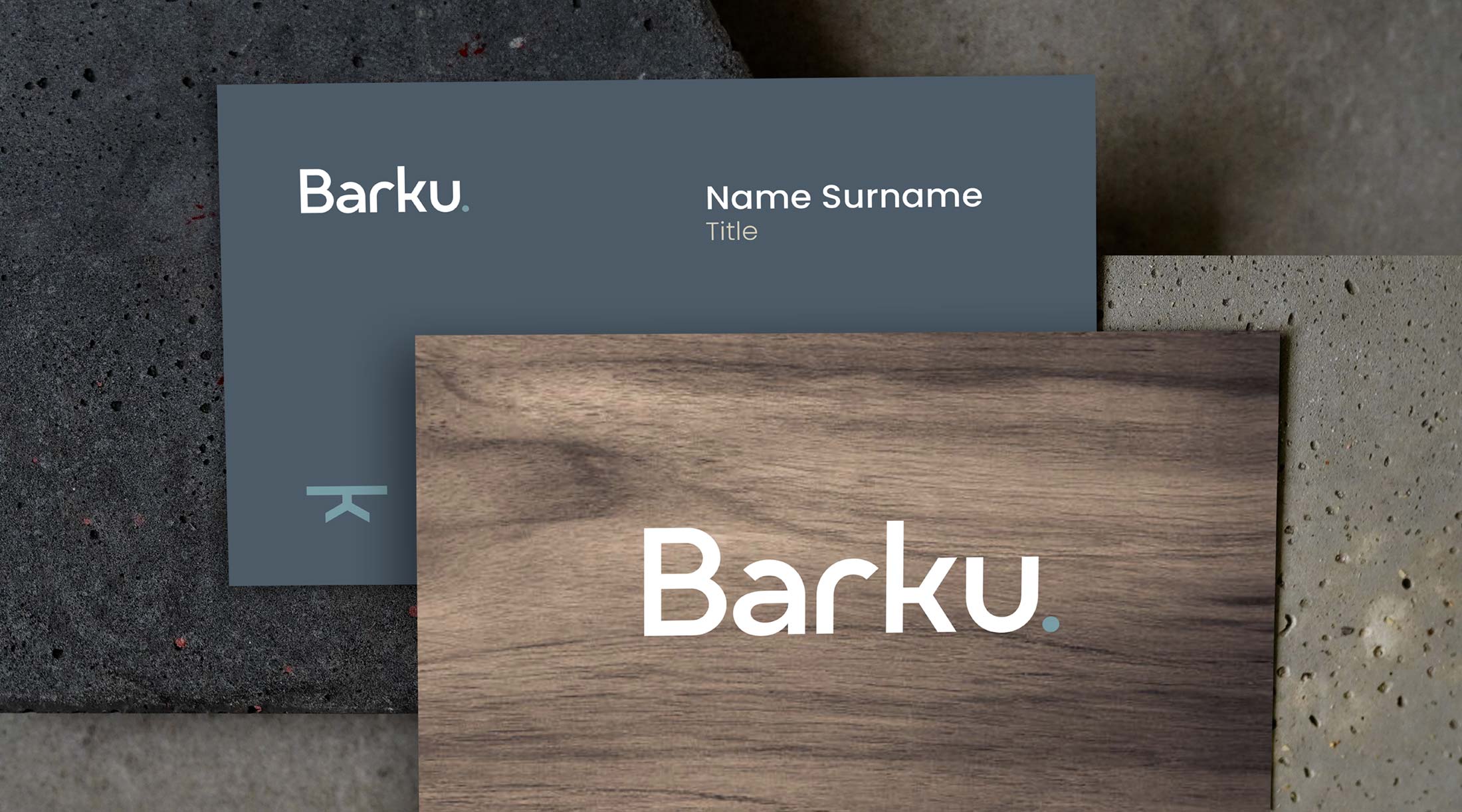 Barku business cards on stones of concrete