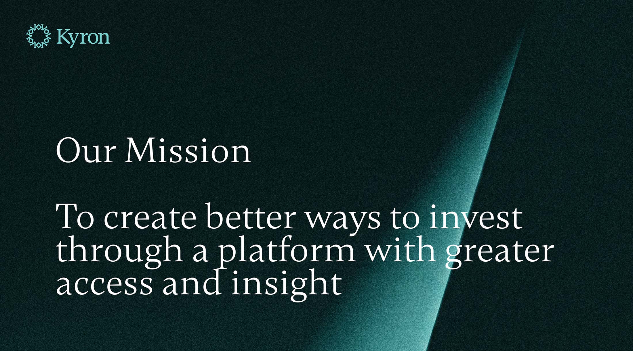 Kyron Capital meeting room screen showing Kyron's vision