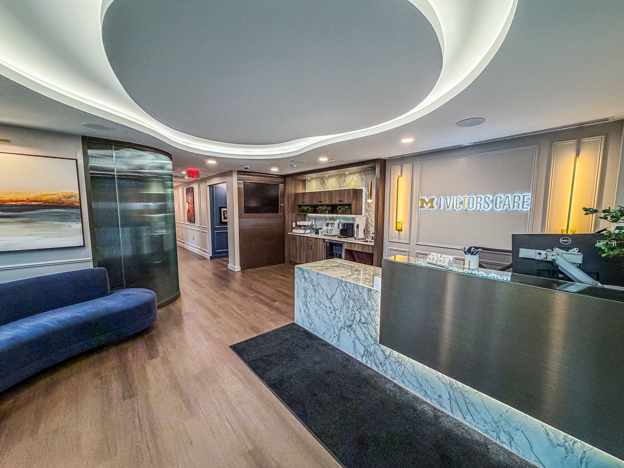 A beautiful interior of a medical office front lobby.