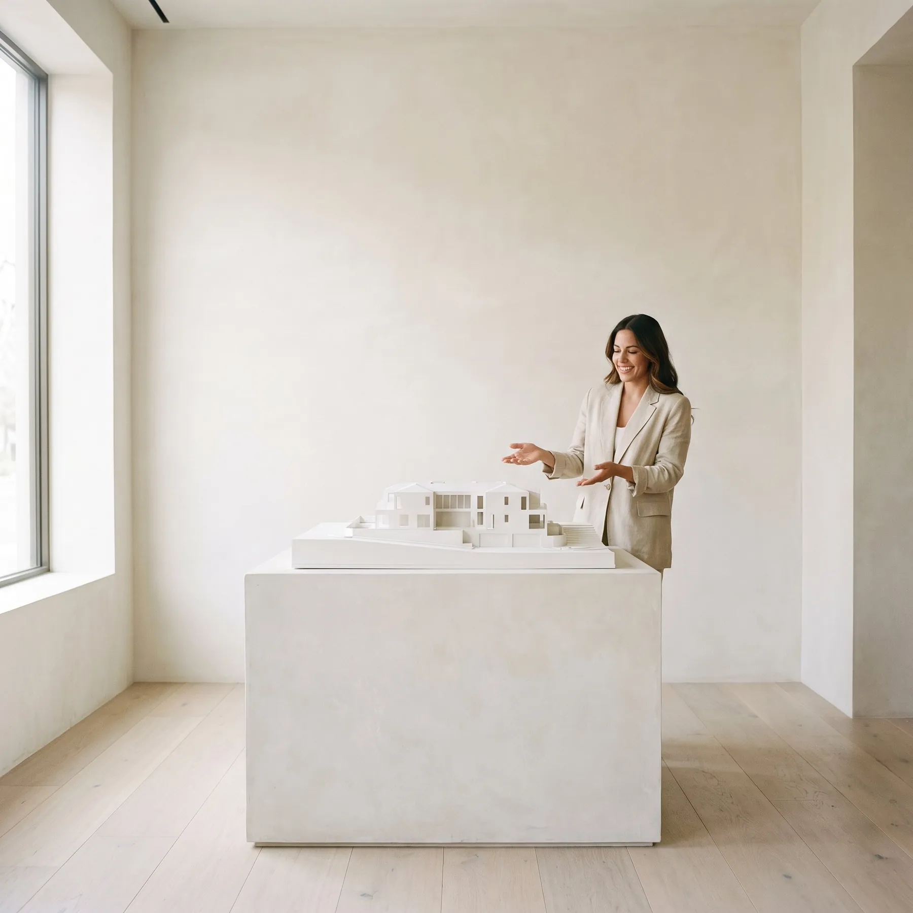 Sales director presenting the Grove House model at the sales gallery