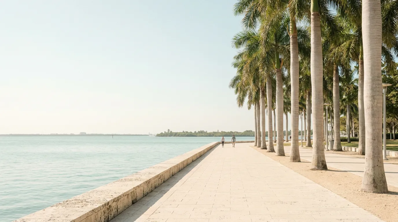 Palm-lined bayfront promenade in Coconut Grove