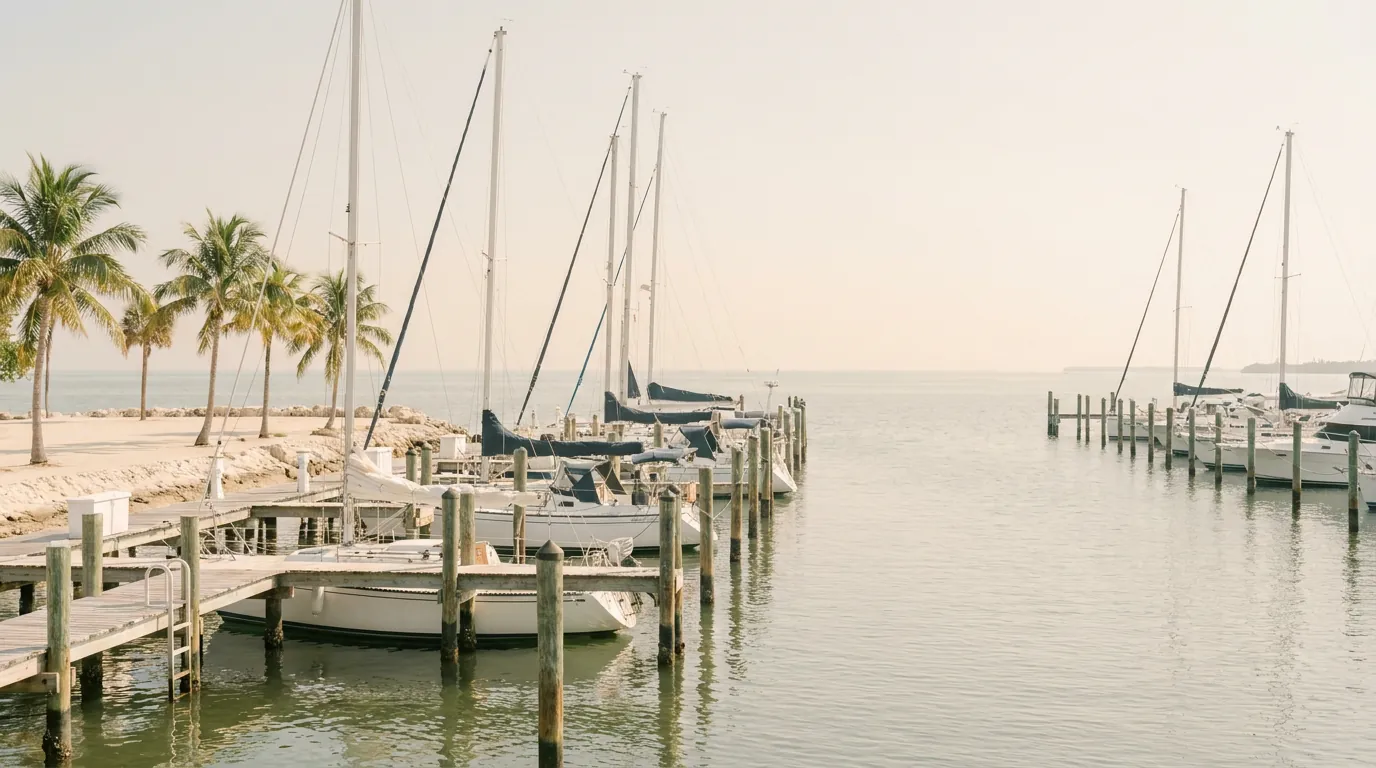 Sailing boats moored at a bayside marina