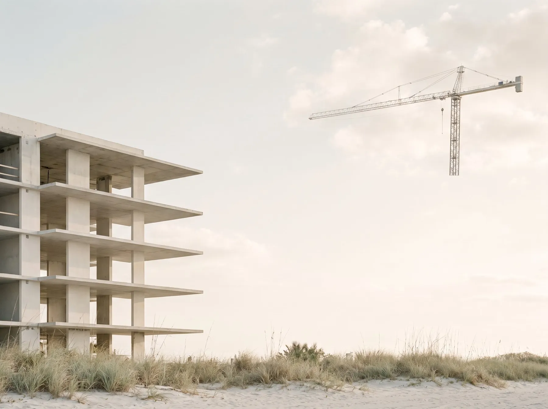 Grove House concrete frame with a tower crane