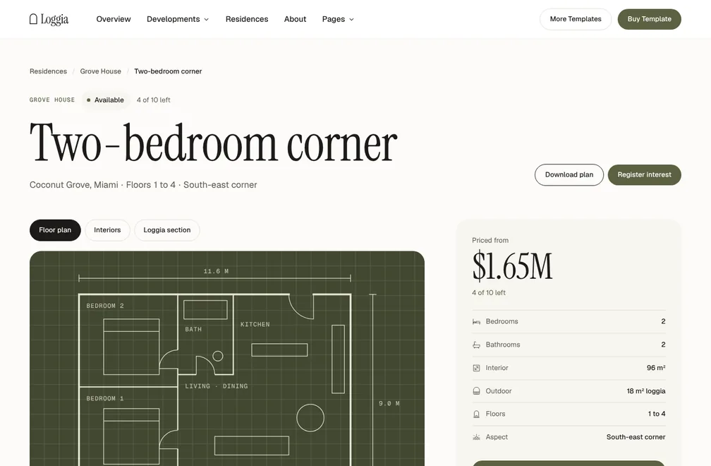 Residence template page preview