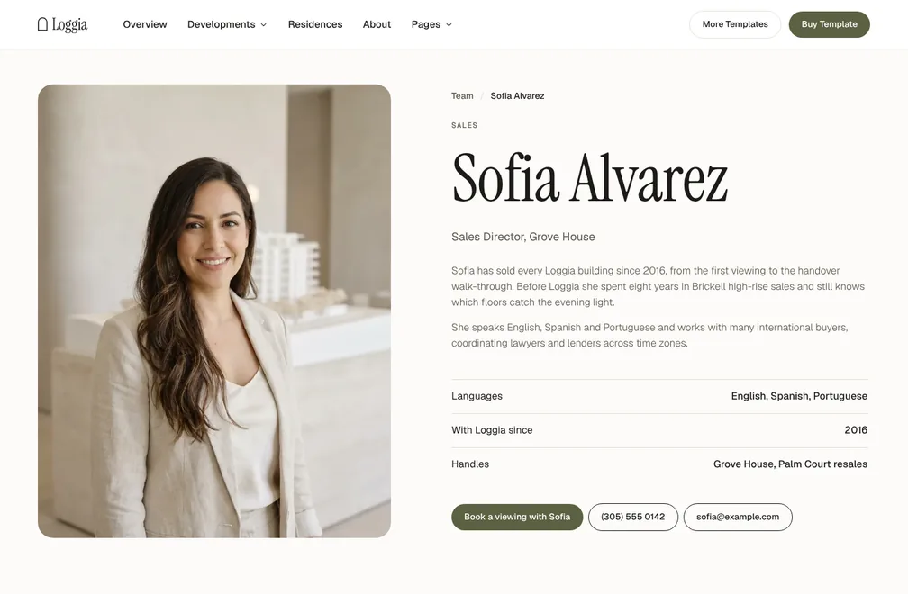 Team member template page preview
