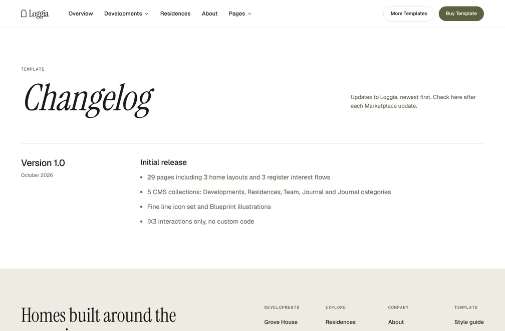 Changelog page preview