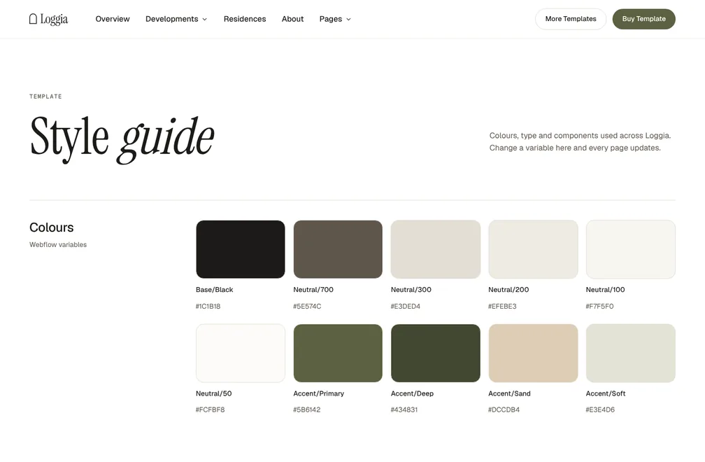 Style guide page preview