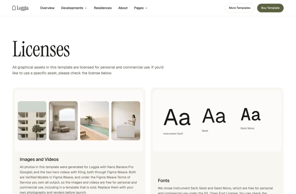 Licenses page preview