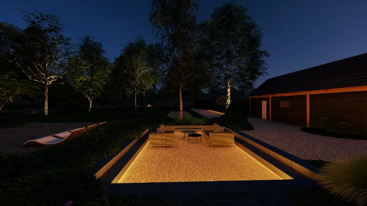 Tuin met sfeerverlichting in de avond door Mecklenfeld tuinen