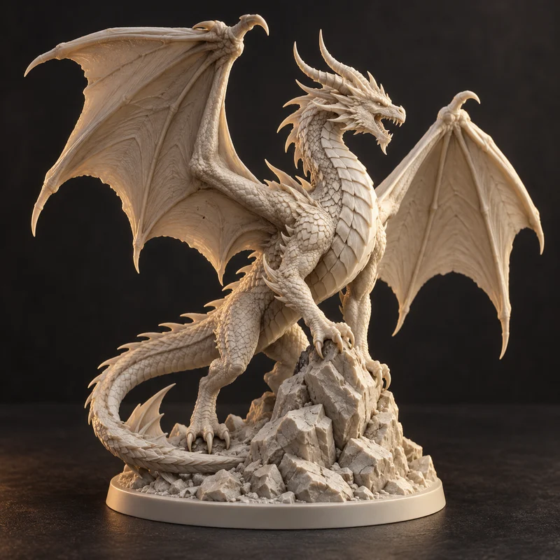 Fantasy dragon miniature on a rocky base