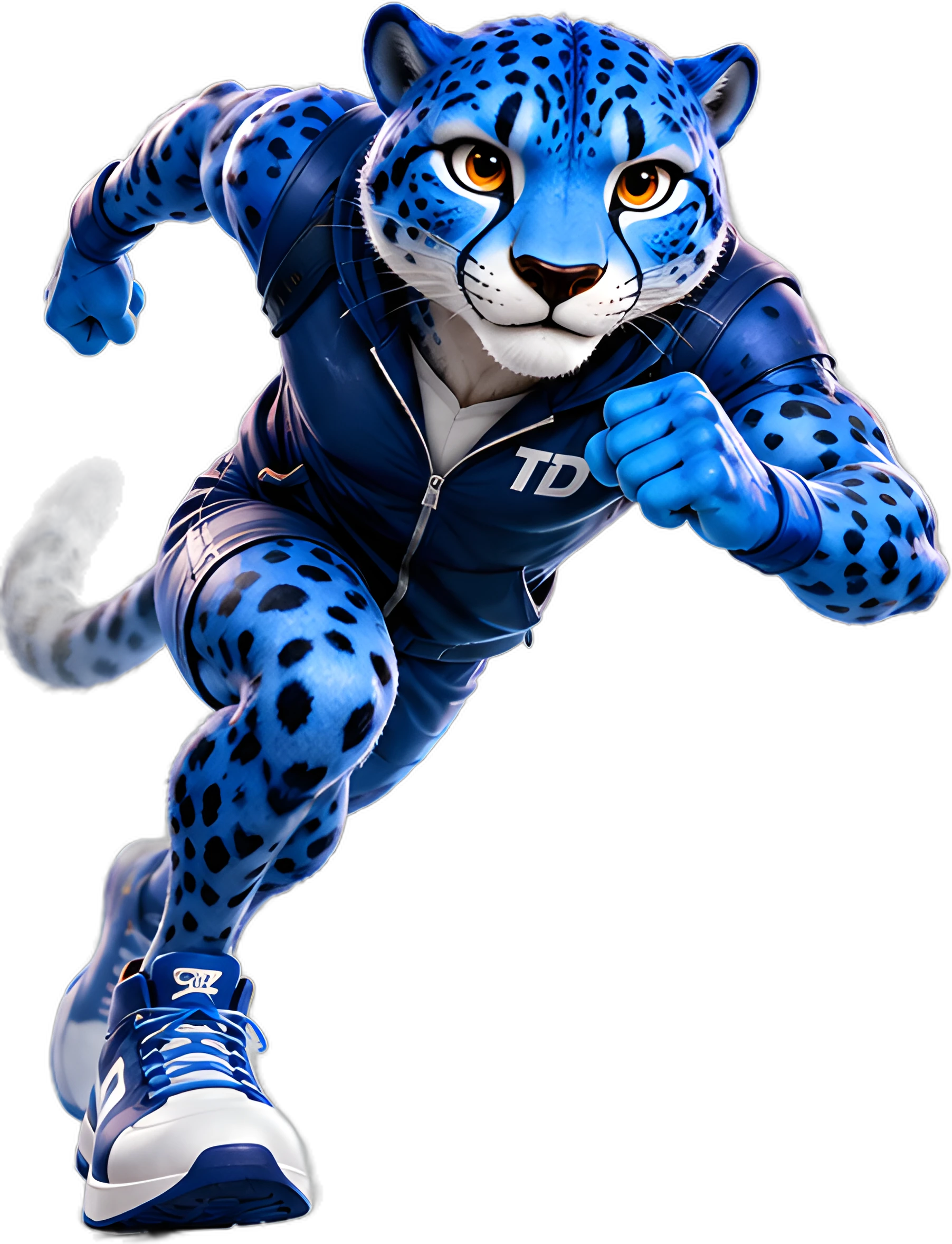 TaxDash, the TaxDashers blue cheetah mascot sprinting