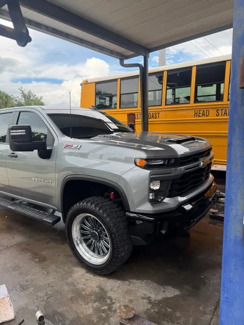 Silver Chevy Silverado 2500HD Z71 after an exterior detail