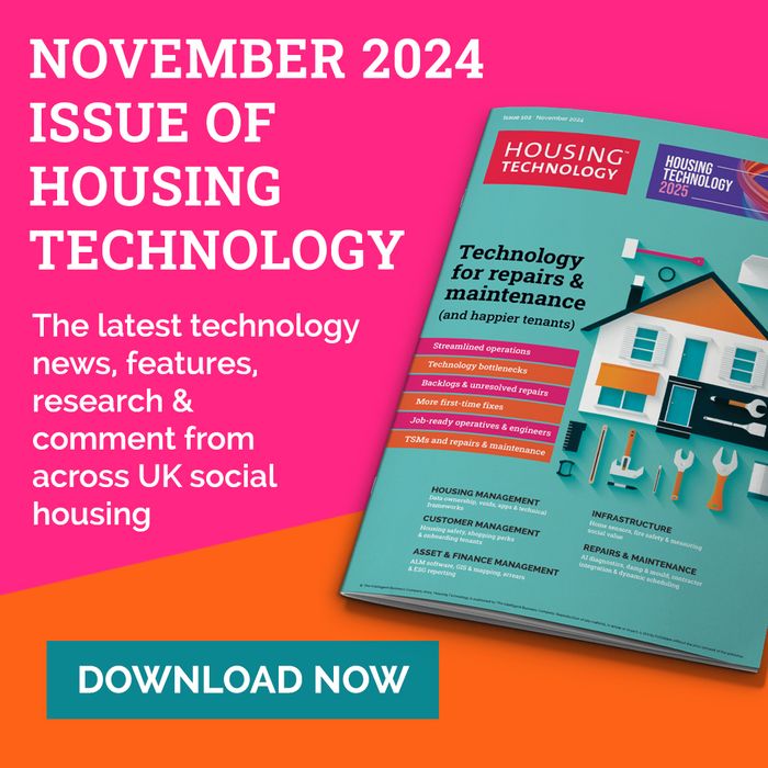 Housing Technology, November 2024 issue; cover headline “Technology for repairs & maintenance (and happier tenants)”