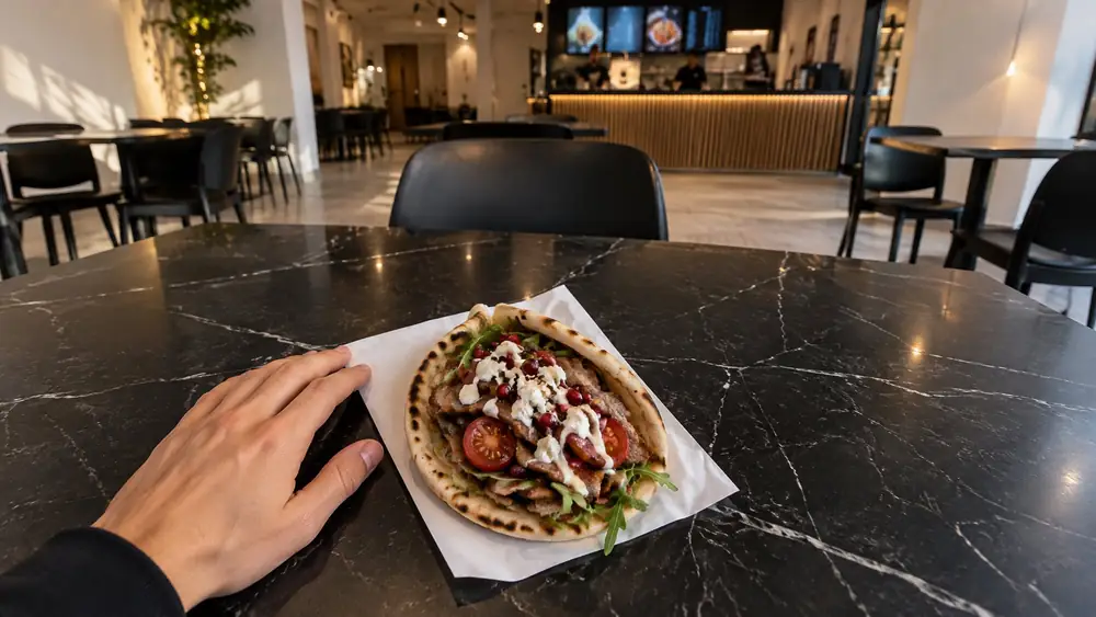 Kebab sauce blanche sur marbre noir