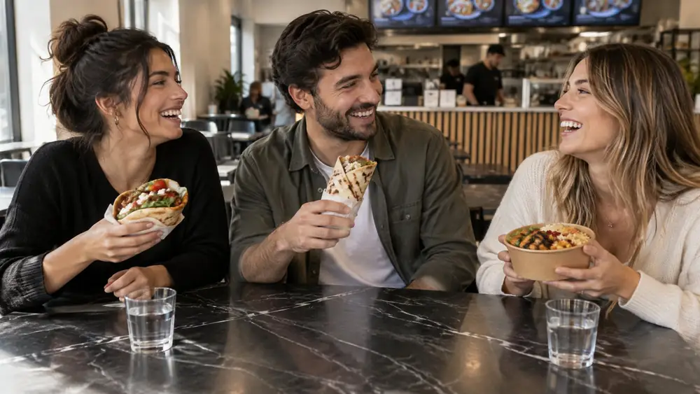 Trois amis à table
