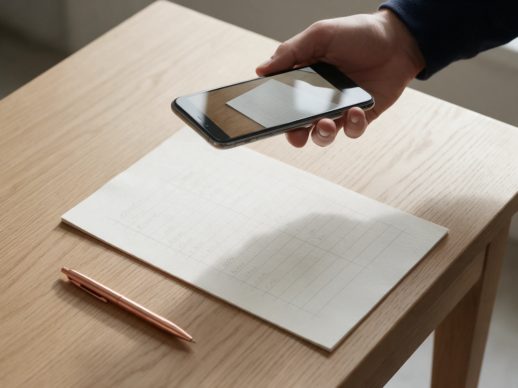 Ein Stundenzettel wird per Smartphone erfasst – illustrative Arbeitssituation