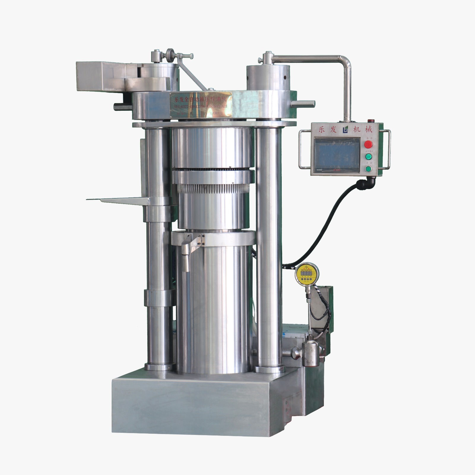 Stainless steel hydraulic oil press with touch control panel