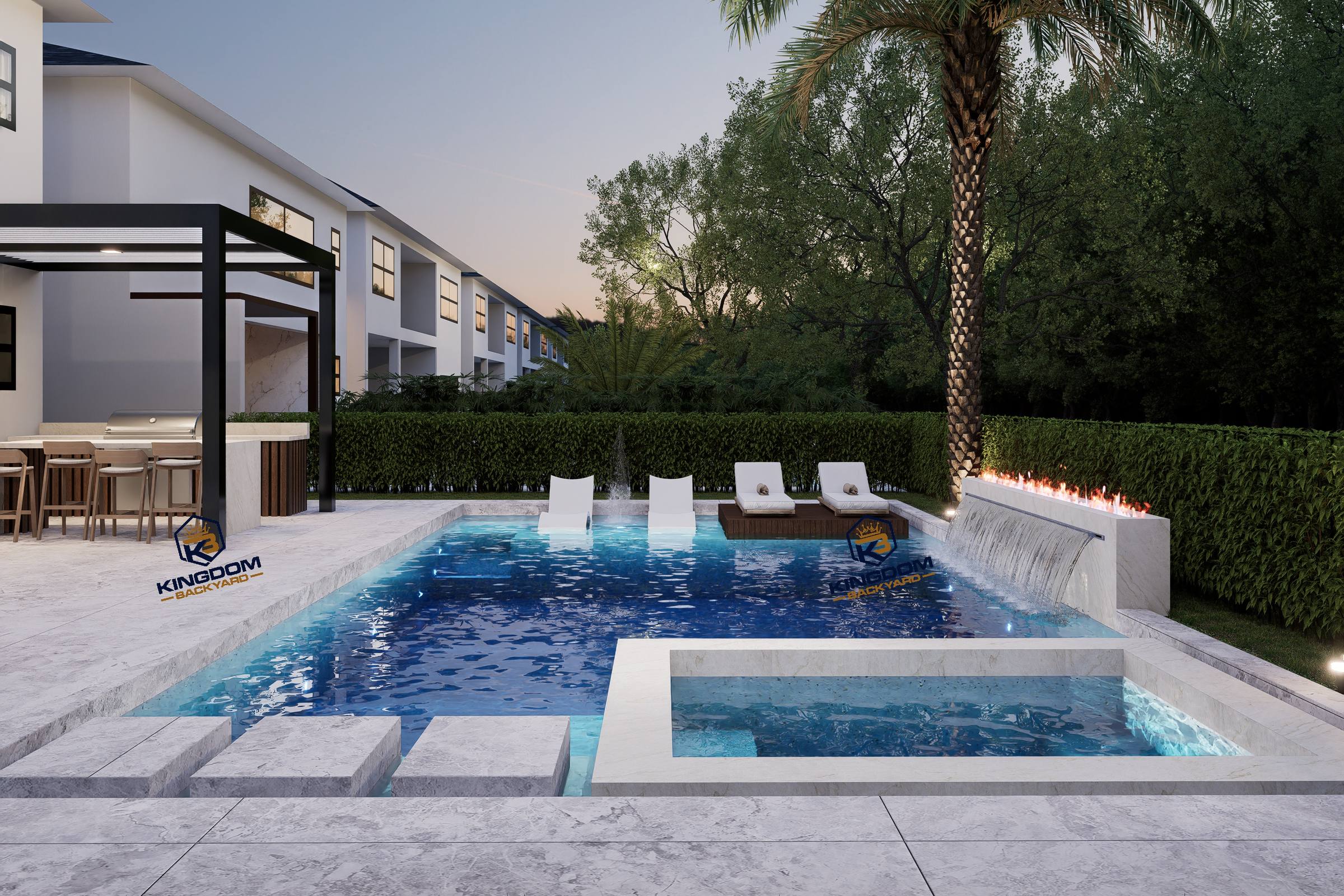 Photorealistic 3D design of the same Boca Raton pool and spa before construction