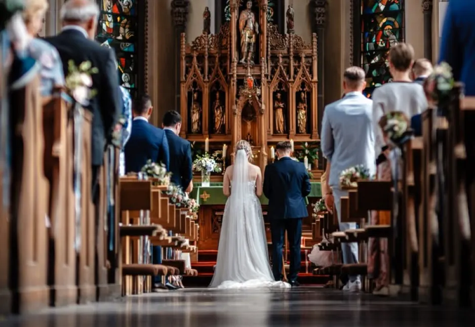 Wedding ceremony aisle with guests