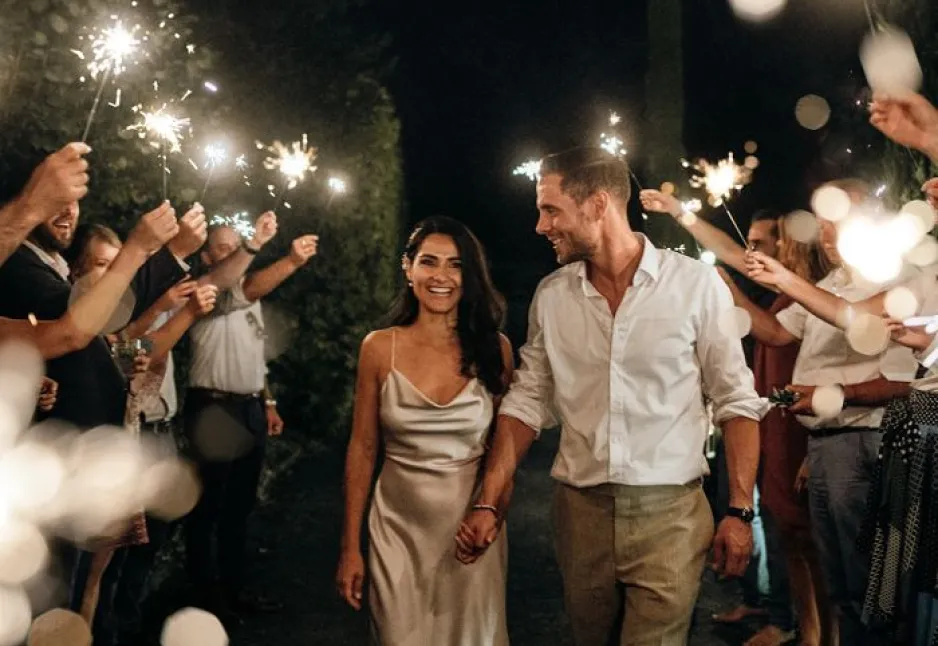 Evening reception with string lights