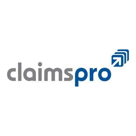 ClaimsPro company logo with 'claims' in gray and 'pro' in blue followed by three stacked blue squares with a white arrow pointing up and right.