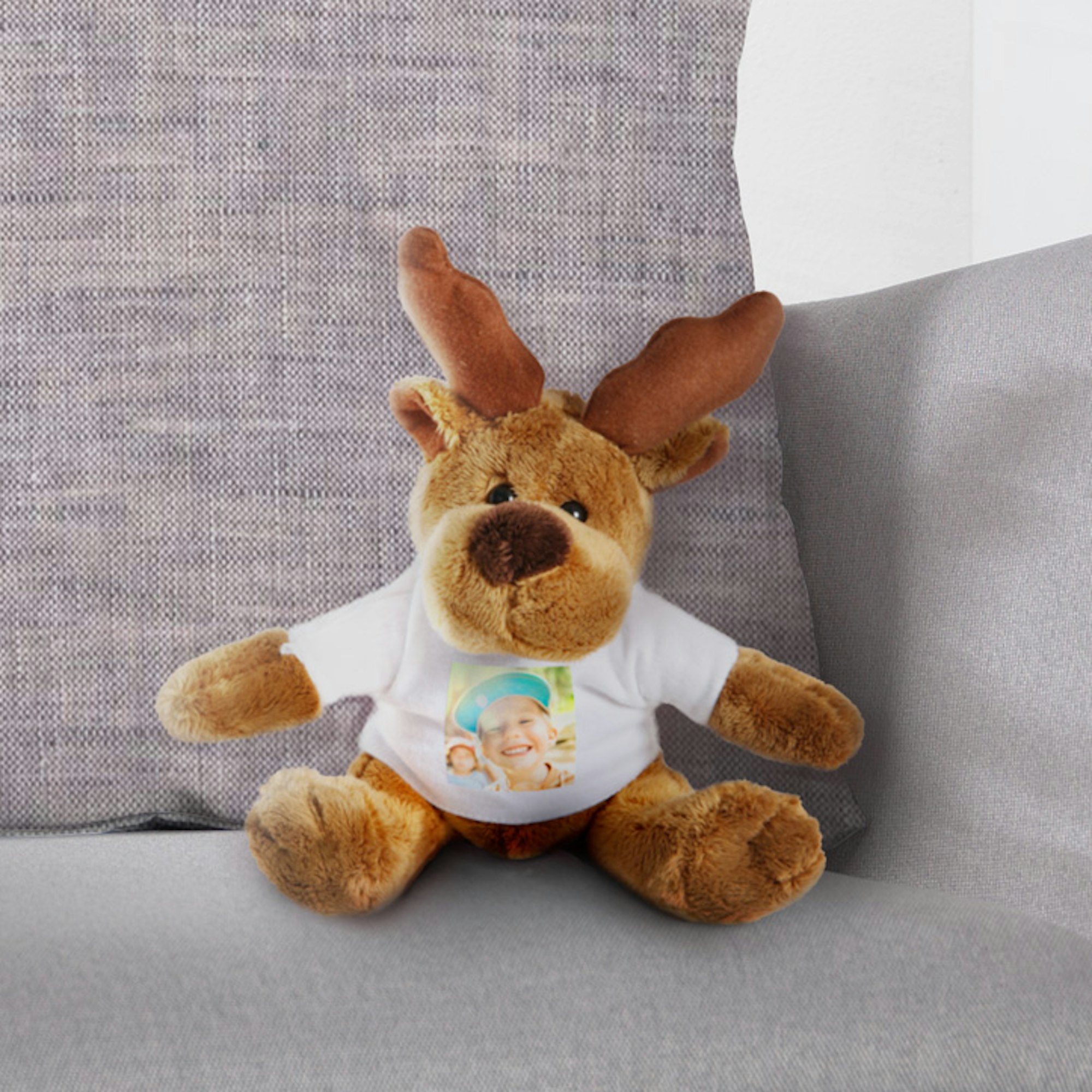 Kuscheltier Elch mit Foto-T-Shirt