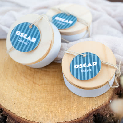 Geschenkdose mit Holzdeckel und rundem Sticker – 12 Stück