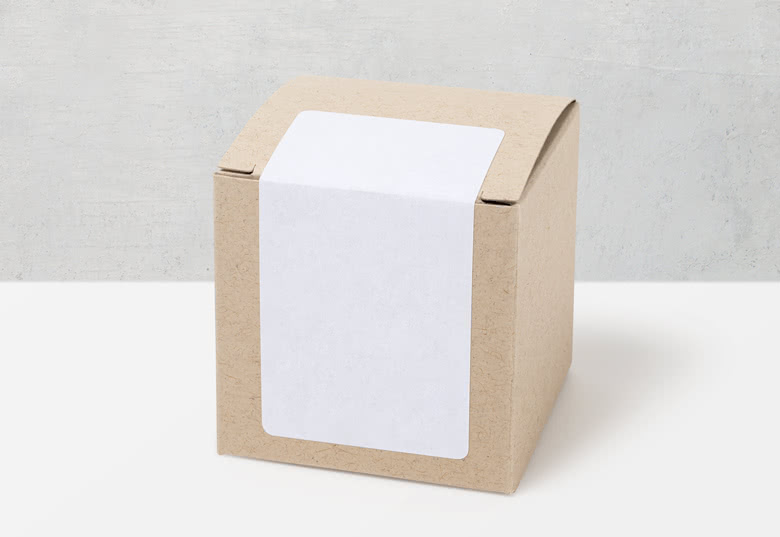 Partybox Beige rechteckig mit Aufkleber – 24 Stück