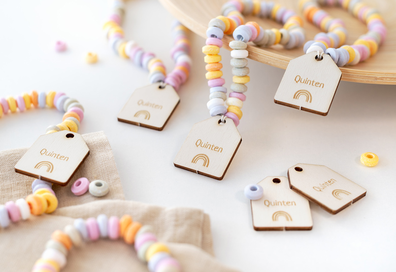 Zuckerketten-Set mit personalisiertem Holzetikett – 12 Stück