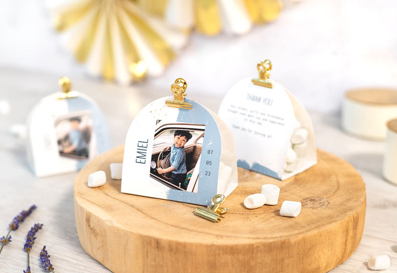 Bonbon-Beutel mit abgerundeter Fotokarte, Clip Gold – 24 Stück