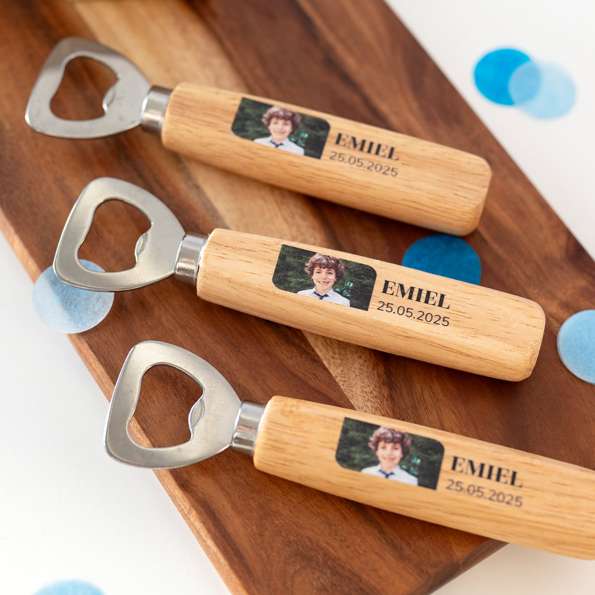 Flaschenöffner aus Holz mit Vollfarbdruck – 12 Stück