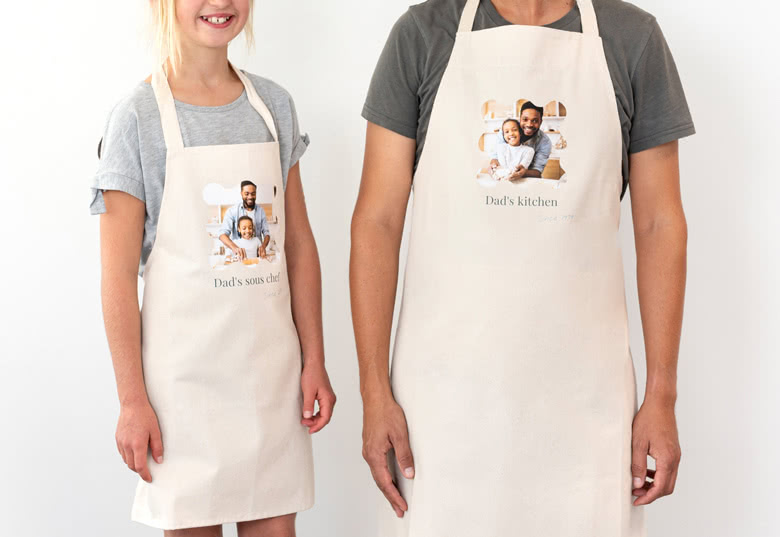 Schürzen-Set Erwachsene & Kind – bedruckt, Beige