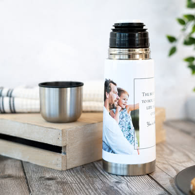 Thermosflasche mit Bambusdeckel – 750 ml, Weiß