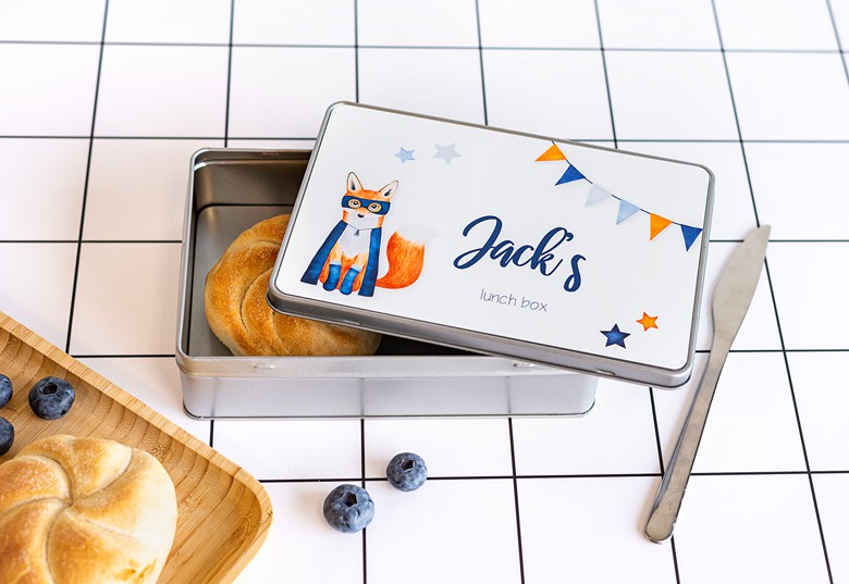 Aluminium-Lunchbox Weiß mit Foto