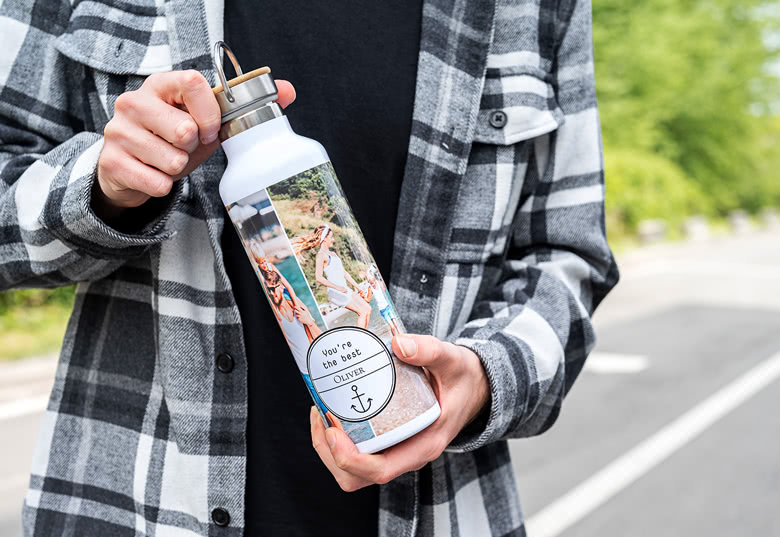 Trinkflasche mit Bambusdeckel – 750 ml, Weiß