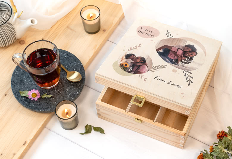 Teeset: bedruckte Teebox & Teeglas