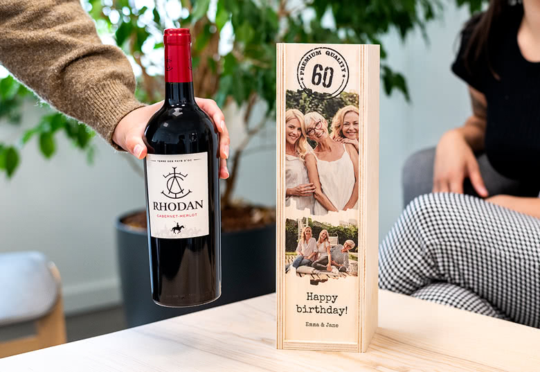 Weinkiste aus Holz mit Foto – für 1 Flasche