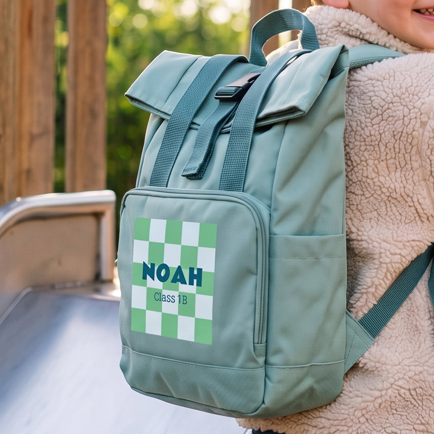 Rucksack mit Fotodruck in Salbeigrün oder Senfgelb